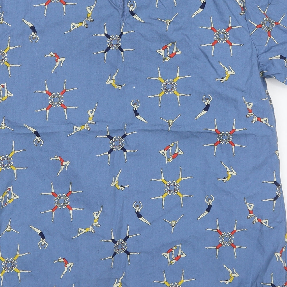 Sugarhill Womens Blue Geometric Cotton Basic T-Shirt Size 8 Crew Neck
