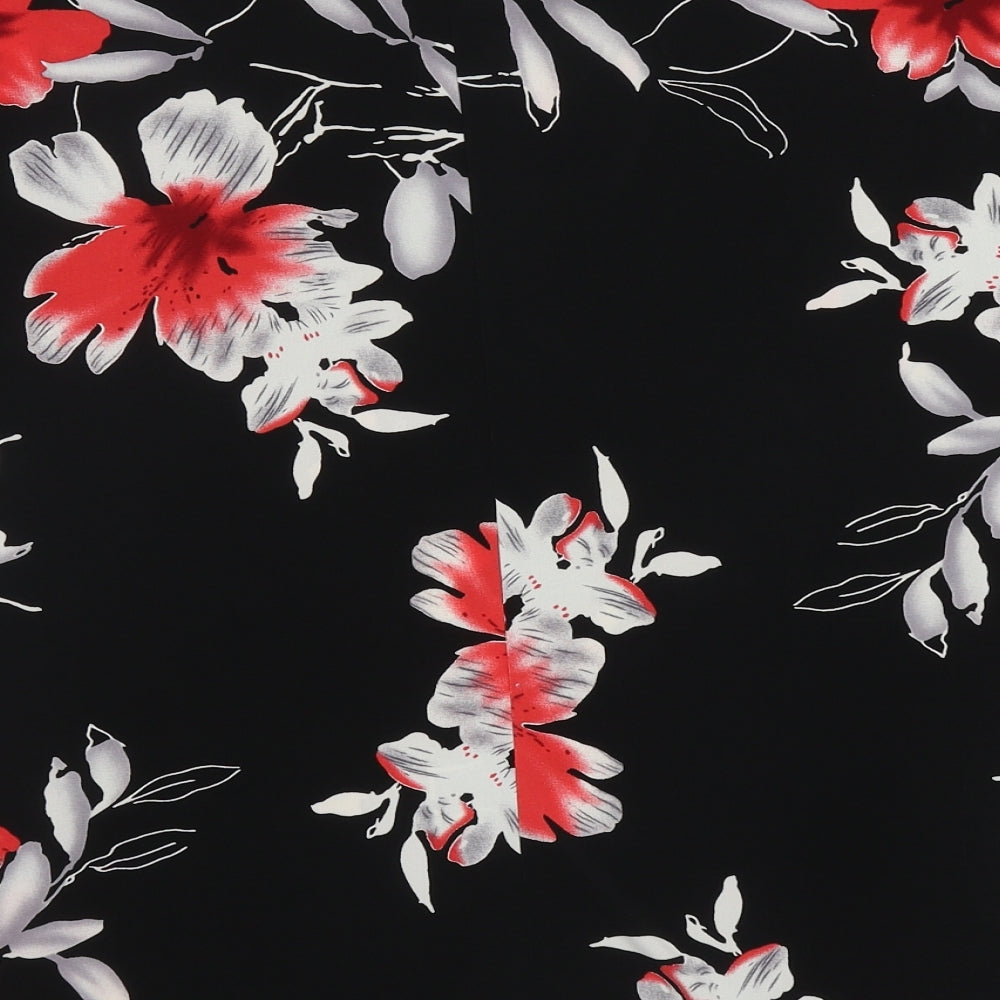 Styled By Womens Black Floral Polyacrylate Fibre Basic T-Shirt Size L Crew Neck