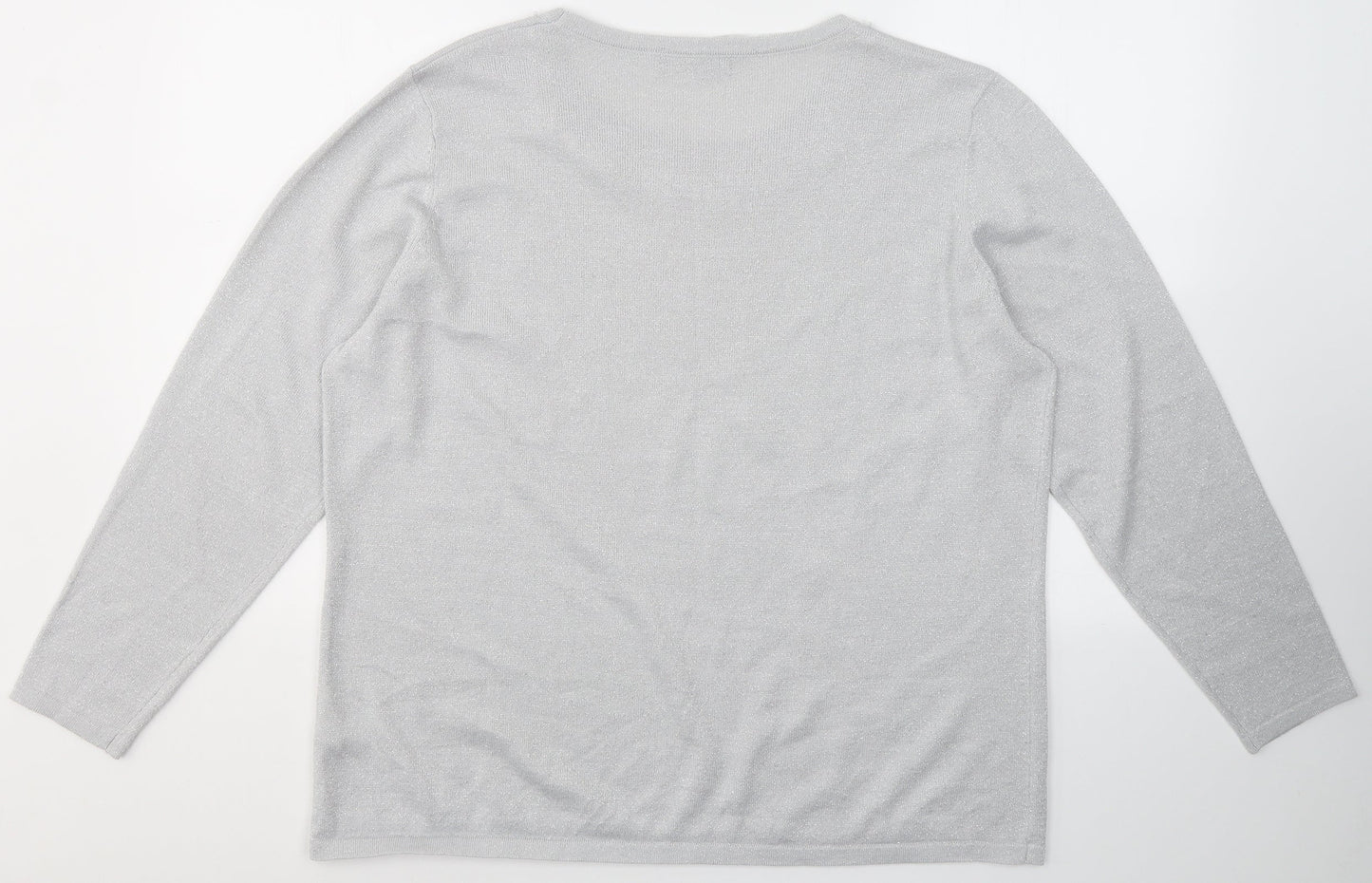 BHS Womens Grey  Acrylic Basic Blouse Size L Round Neck - Beaded detail
