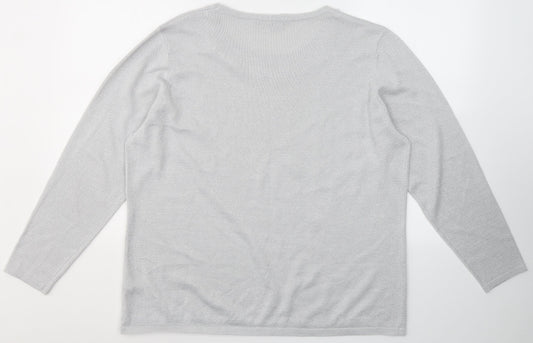 BHS Womens Grey  Acrylic Basic Blouse Size L Round Neck - Beaded detail