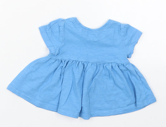 NEXT Girls Blue  Cotton Basic T-Shirt Size 3-6 Months Cowl Neck Pullover
