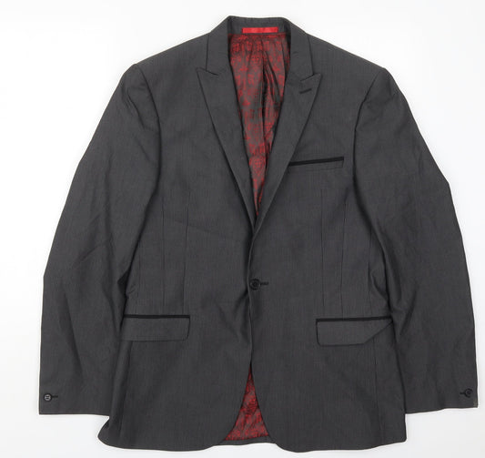 Red Herring Mens Grey Striped Polyester Jacket Suit Jacket Size 40