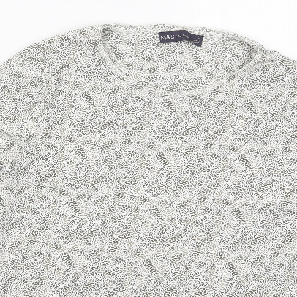 Marks and Spencer Womens Green Floral Cotton Basic T-Shirt Size 16 Crew Neck - Leaf Prints