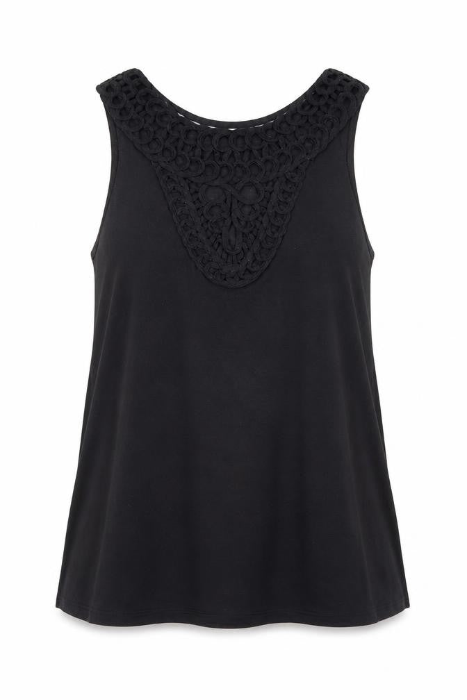H&M Womens Black  Polyester Basic Tank Size M Round Neck - Crochet Neckline