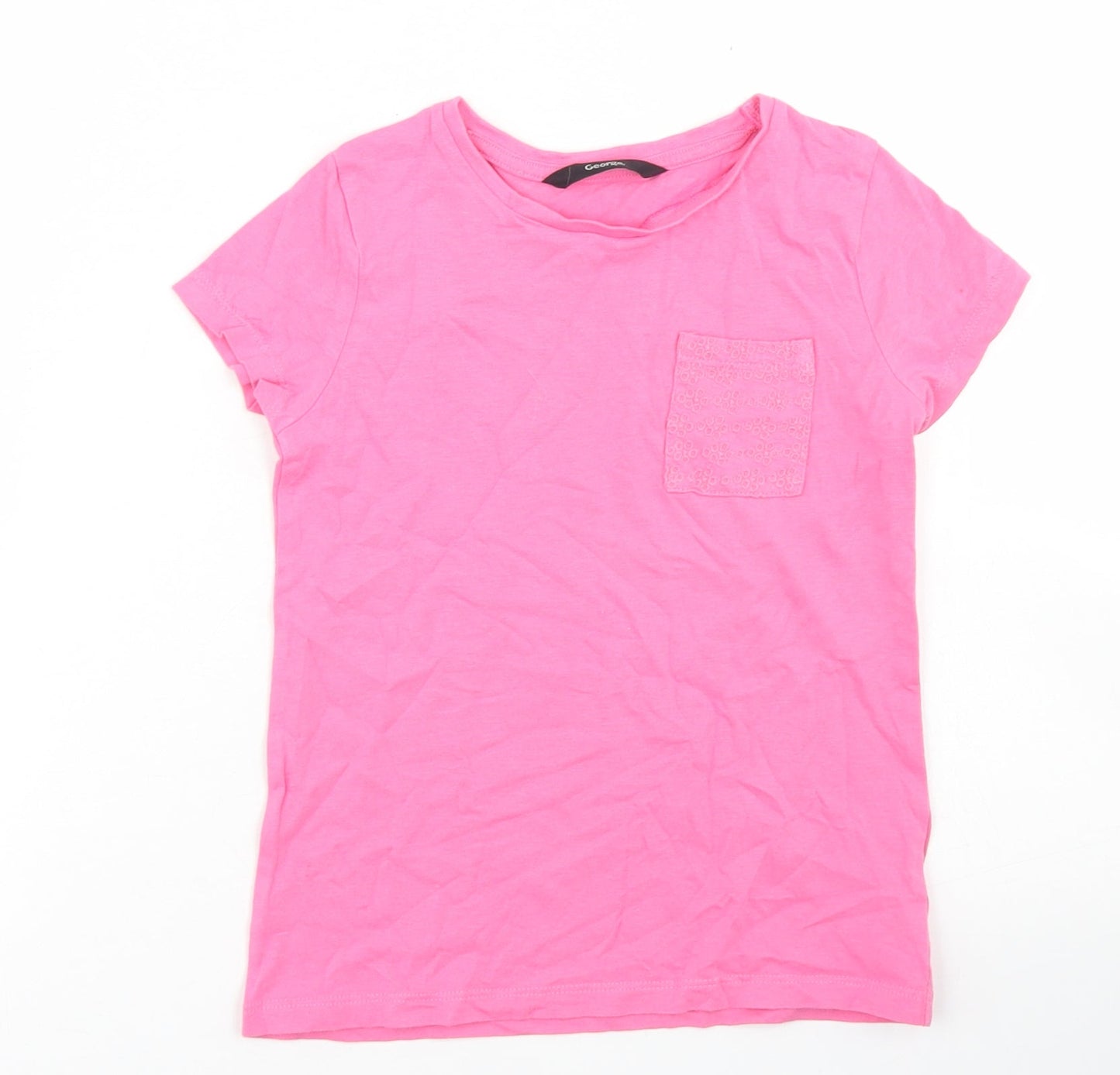 George Girls Pink  Cotton Basic T-Shirt Size 5 Years Crew Neck  - Chest Pocket