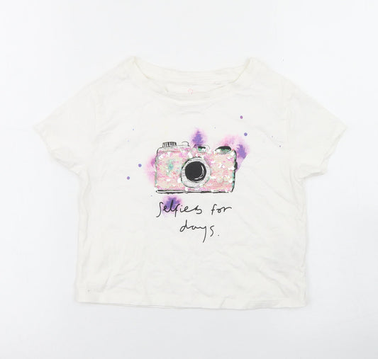 NEXT Girls White  Cotton Basic T-Shirt Size 3 Years Crew Neck  - Selfies for days