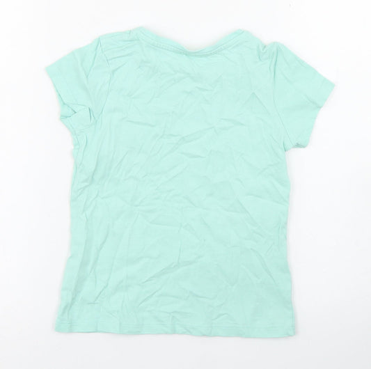 George Girls Blue  Cotton Basic T-Shirt Size 5-6 Years Crew Neck  - Chest Pocket