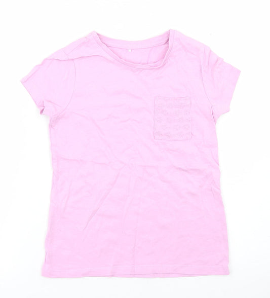 George Girls Purple  Cotton Basic T-Shirt Size 5 Years Crew Neck  - Chest Pocket