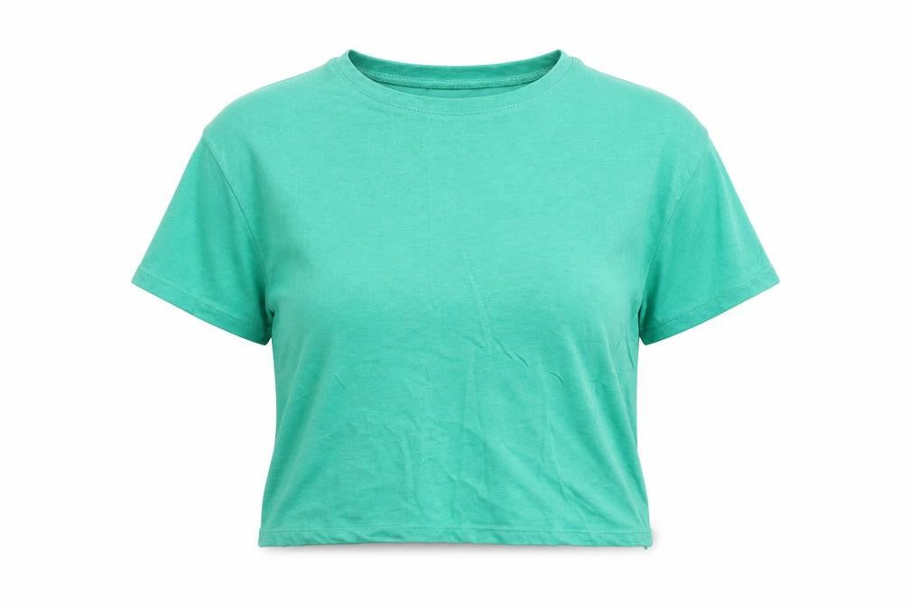 Dunnes Womens Green  100% Cotton Cropped T-Shirt Size XS Round Neck