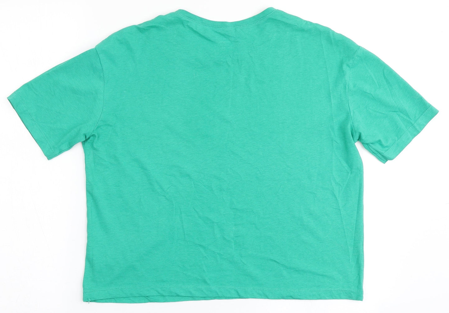 Dunnes Stores Womens Green  100% Cotton Cropped T-Shirt Size XS Round Neck
