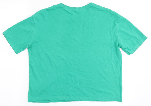 Dunnes Stores Womens Green  100% Cotton Cropped T-Shirt Size XS Round Neck