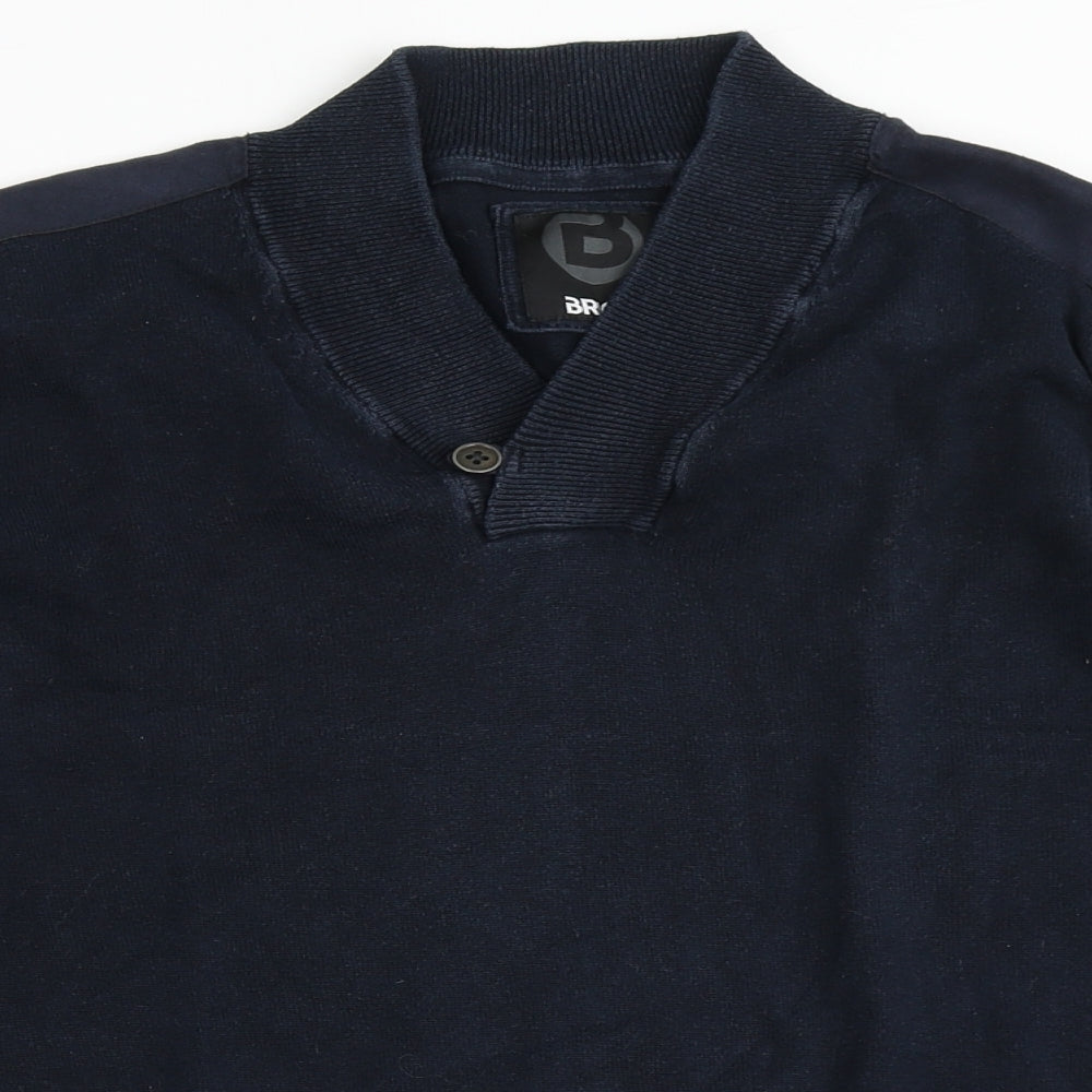 BRICE Mens Blue V-Neck  Cotton Pullover Jumper Size M