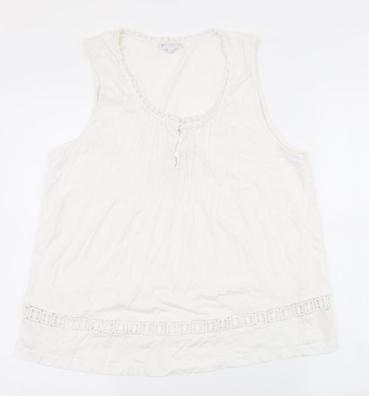 enfasis Womens White Striped Polyester Basic Tank Size L Round Neck