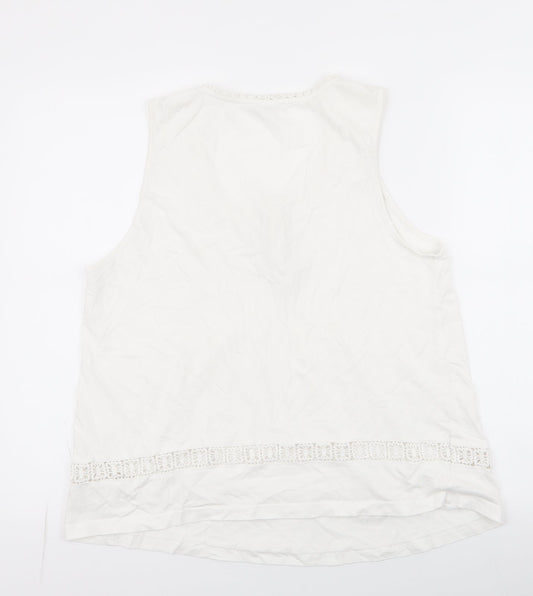 enfasis Womens White Striped Polyester Basic Tank Size L Round Neck