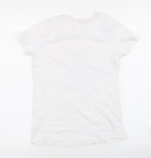 Matalan Girls White Animal Print 100% Cotton Jersey T-Shirt Size 12 Years Round Neck Pullover - unicorn