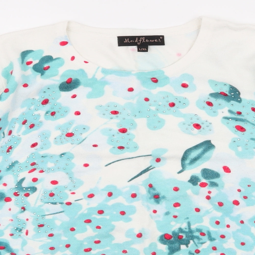 Mud Flower Womens Multicoloured Round Neck Floral Viscose Pullover Jumper Size L