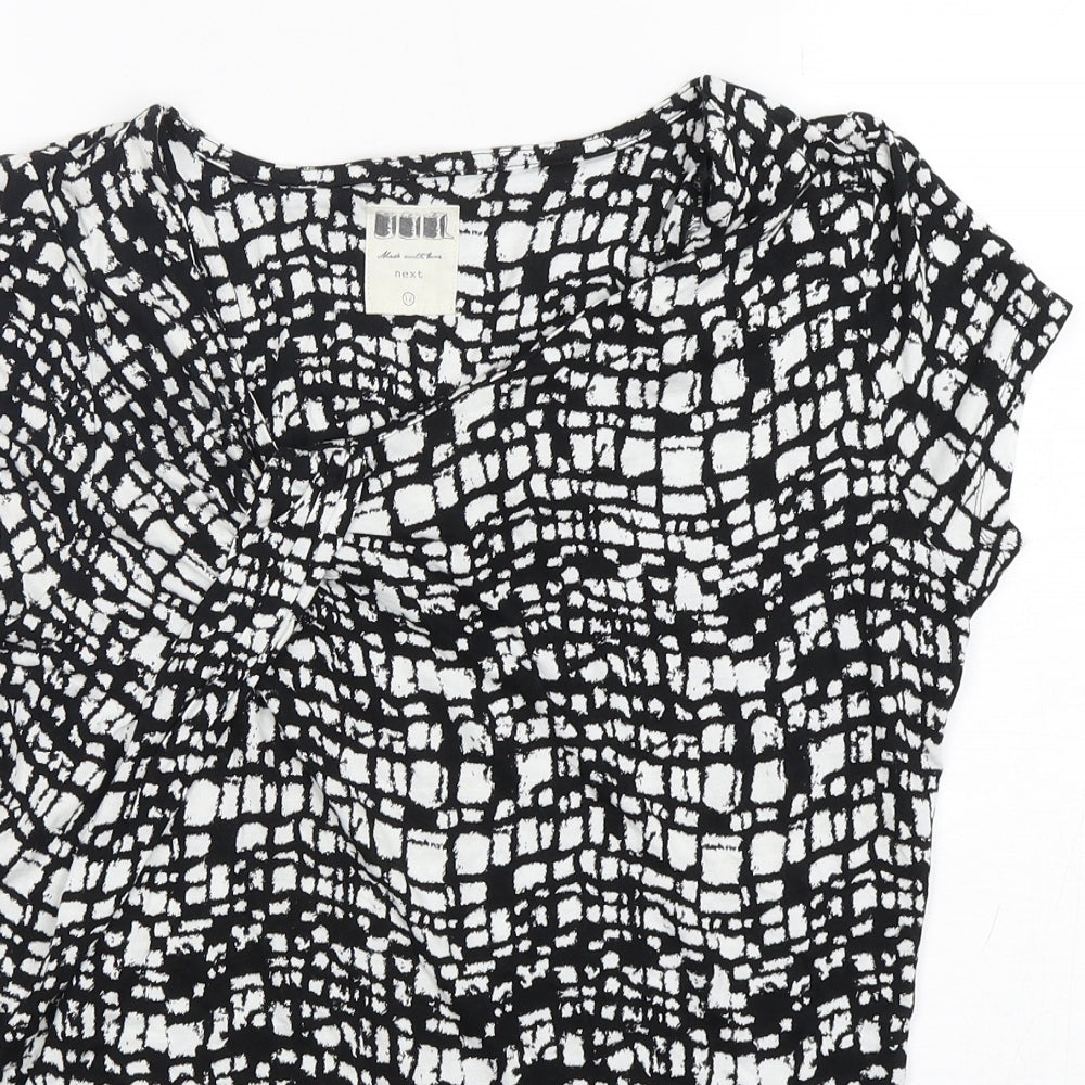 NEXT Womens Multicoloured Geometric Viscose Basic T-Shirt Size 10 Round Neck