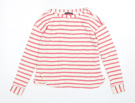 Marks and Spencer Womens Multicoloured Round Neck Striped Cotton Pullover Jumper Size 8