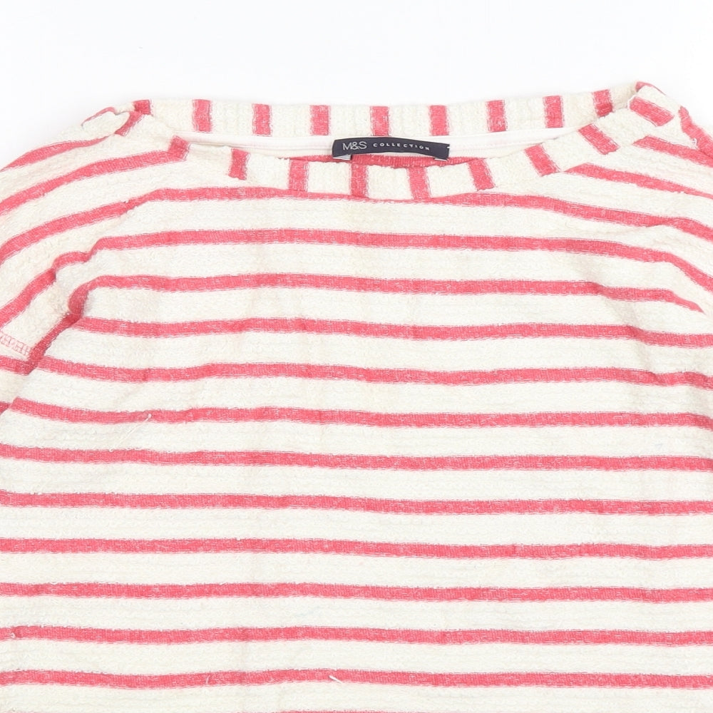 Marks and Spencer Womens Multicoloured Round Neck Striped Cotton Pullover Jumper Size 8