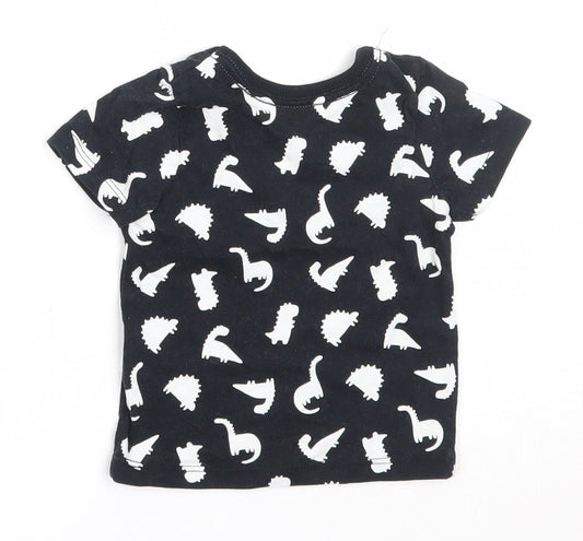 George Boys Black  Cotton Basic T-Shirt Size 0-3 Months Round Neck  - dinosaur
