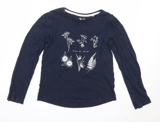 TU Girls Blue  Cotton Basic T-Shirt Size 9 Years Round Neck