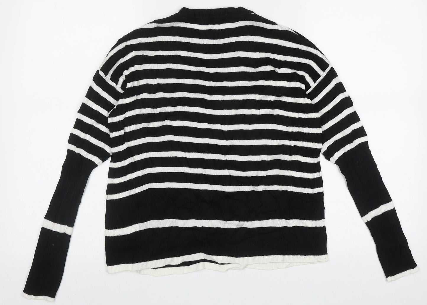 Marks and Spencer Womens Black Crew Neck Striped Acrylic Pullover Jumper Size 10