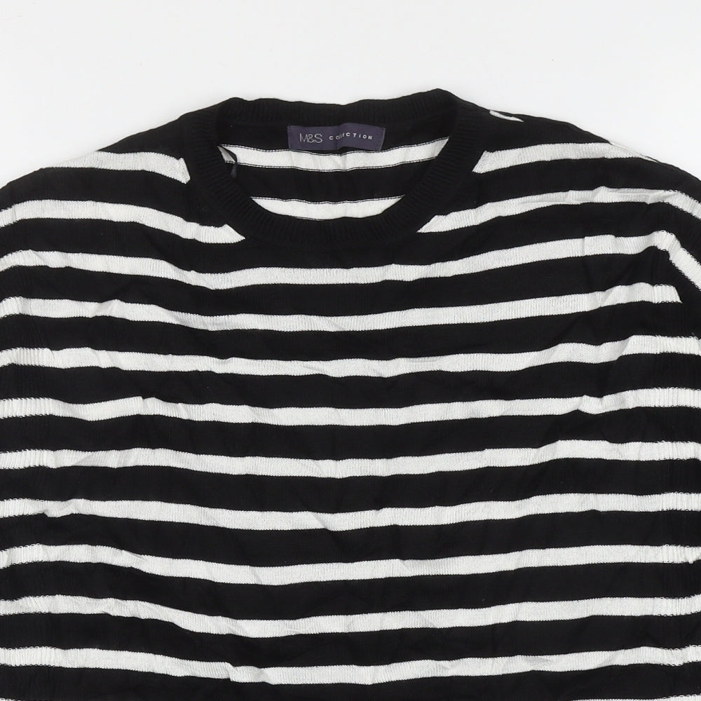 Marks and Spencer Womens Black Crew Neck Striped Acrylic Pullover Jumper Size 10