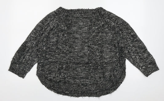 Oasis Womens Black Crew Neck Geometric Acrylic Pullover Jumper Size S