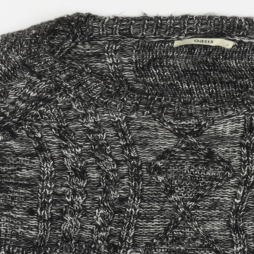 Oasis Womens Black Crew Neck Geometric Acrylic Pullover Jumper Size S