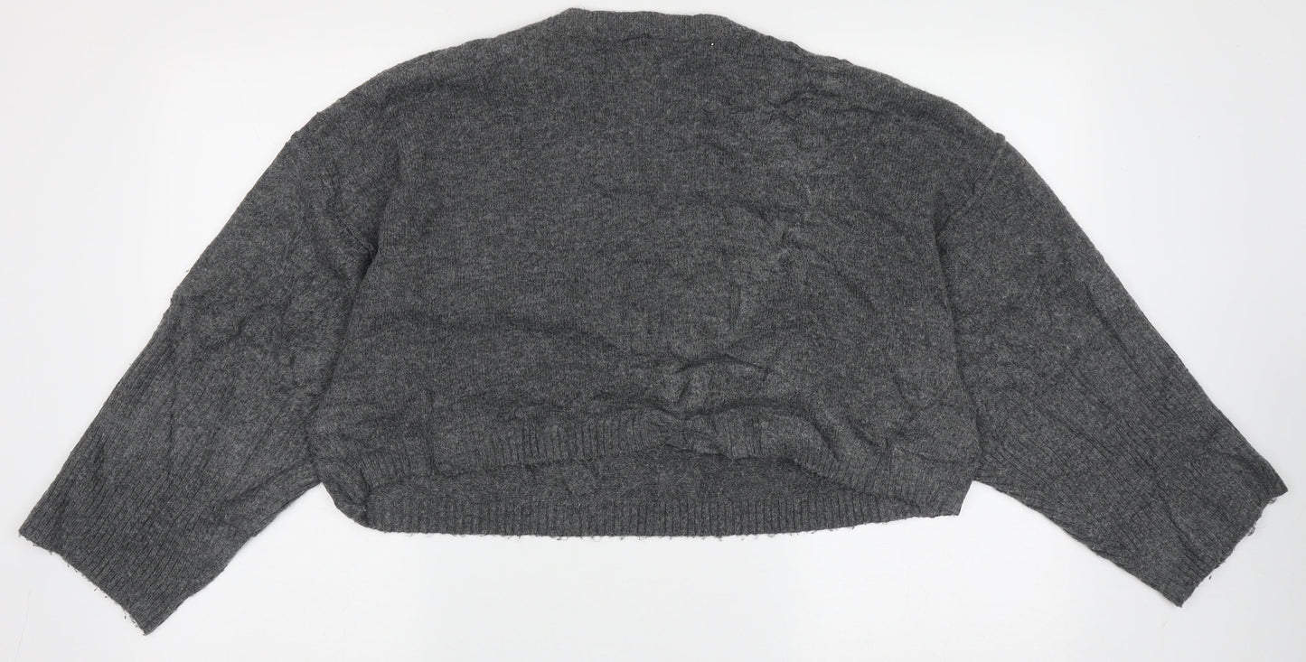 Topshop Womens Grey Crew Neck  Acrylic Pullover Jumper Size 10