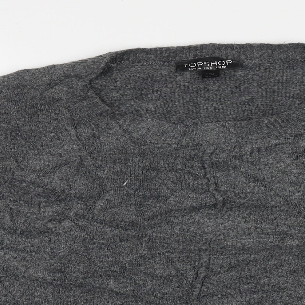 Topshop Womens Grey Crew Neck  Acrylic Pullover Jumper Size 10