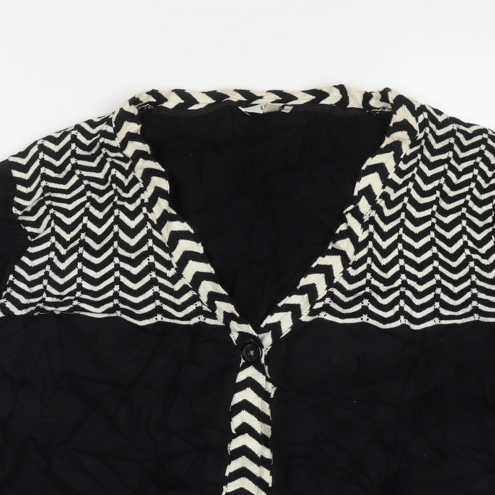 cc Womens Black V-Neck Geometric Cotton Cardigan Jumper Size L