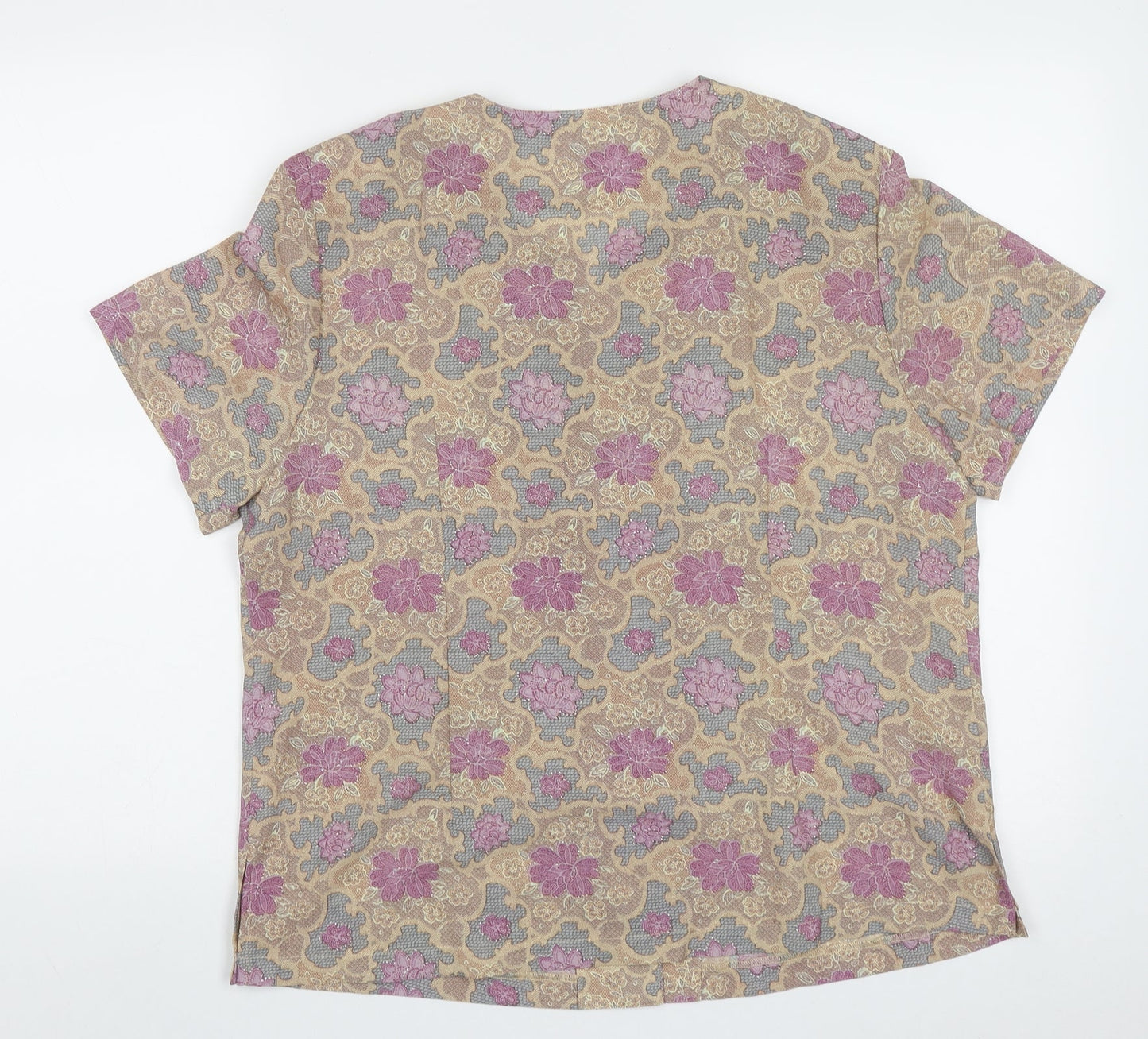 billian Womens Purple Floral Polyester Basic Button-Up Size 16 Crew Neck