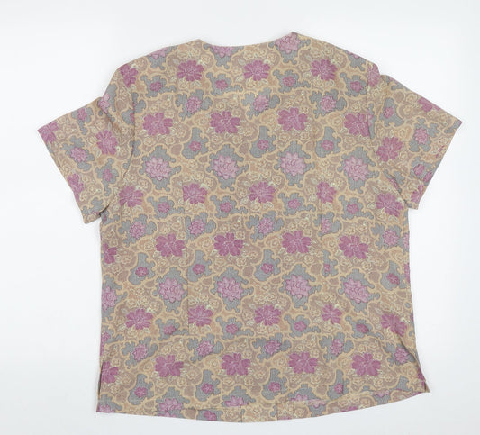 billian Womens Purple Floral Polyester Basic Button-Up Size 16 Crew Neck
