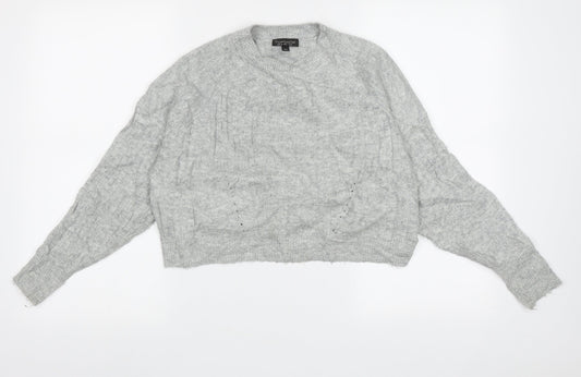 Topshop Womens Grey Crew Neck Geometric Acrylic Pullover Jumper Size 6   - crop jumper