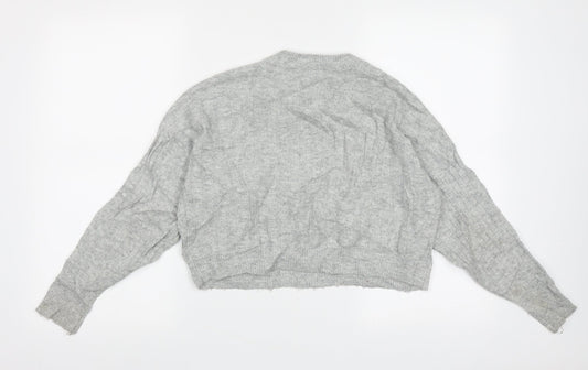 Topshop Womens Grey Crew Neck Geometric Acrylic Pullover Jumper Size 6   - crop jumper