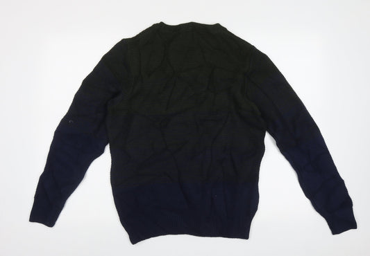 The British Jumper Company Mens Blue Crew Neck Geometric Cotton Pullover Jumper Size M