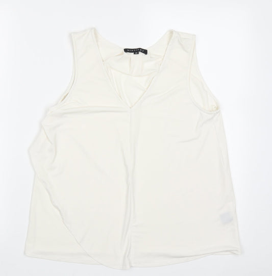mixolo Womens White  Polyester Basic Tank Size M V-Neck