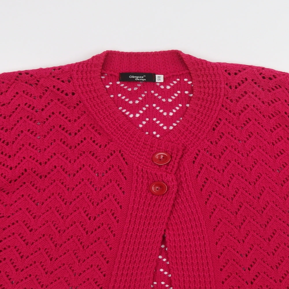 Glimpse Design Womens Pink Round Neck  Cotton Cardigan Jumper Size M
