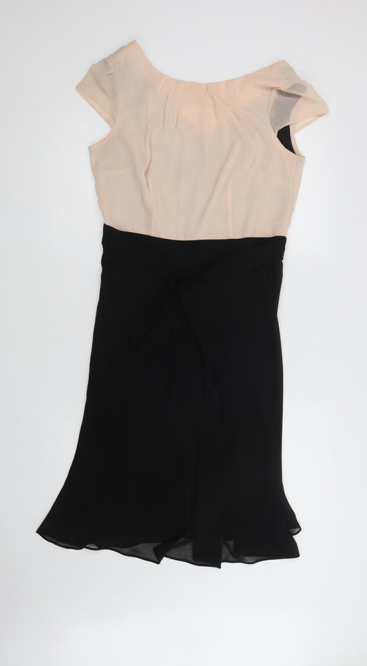 Dorothy Perkins Womens Black Colourblock Polyester A-Line  Size 14  Round Neck Zip