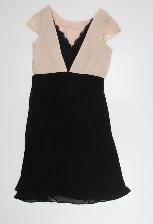 Dorothy Perkins Womens Black Colourblock Polyester A-Line  Size 14  Round Neck Zip