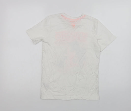 F&F Boys White  Cotton Basic T-Shirt Size 8-9 Years Crew Neck  - Dinosaur