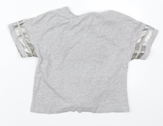George Girls Grey  Cotton Basic T-Shirt Size 9-10 Years Crew Neck Pullover - Playstation