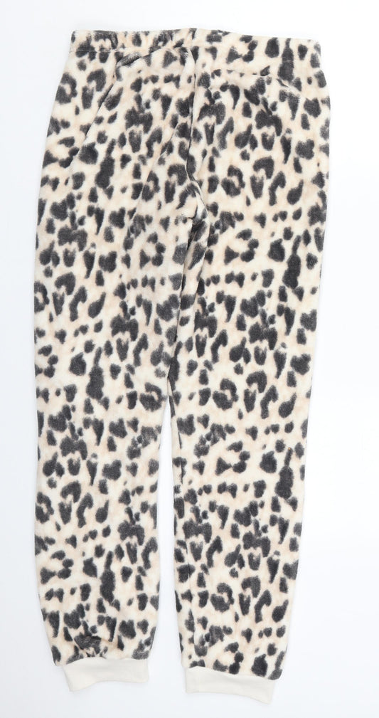 Dunnes Womens Beige Animal Print Polyester Trousers  Size S L30 in Regular  - Pyjama Pants