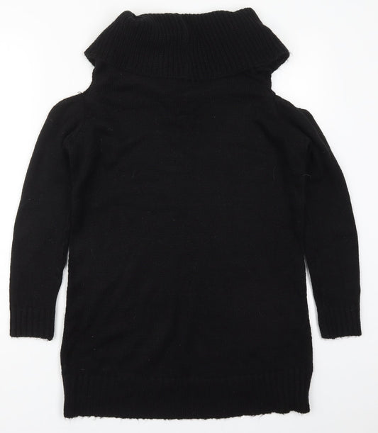New Look Womens Black Roll Neck  Acrylic Pullover Jumper Size M   - Cut Out Shoulders