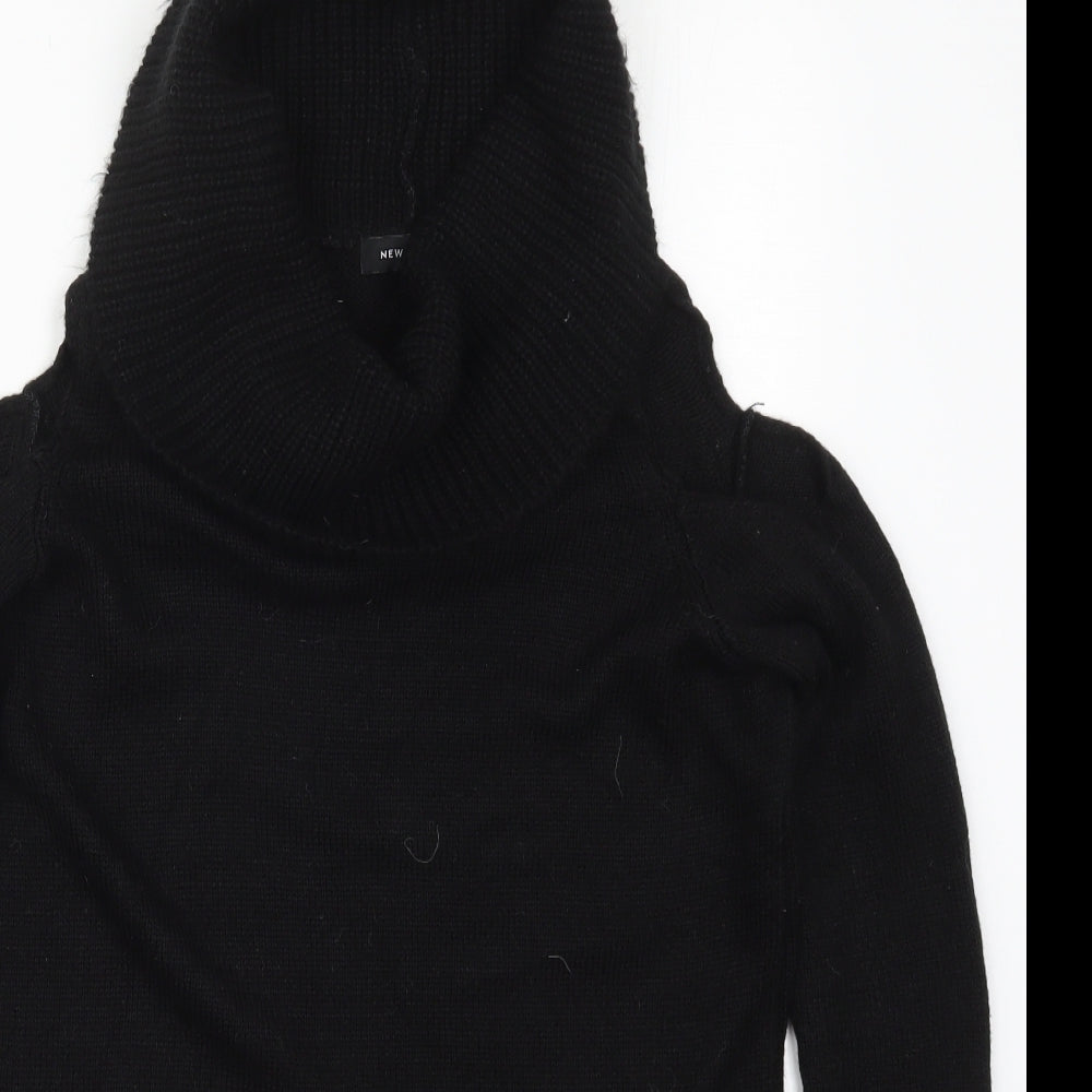 New Look Womens Black Roll Neck  Acrylic Pullover Jumper Size M   - Cut Out Shoulders