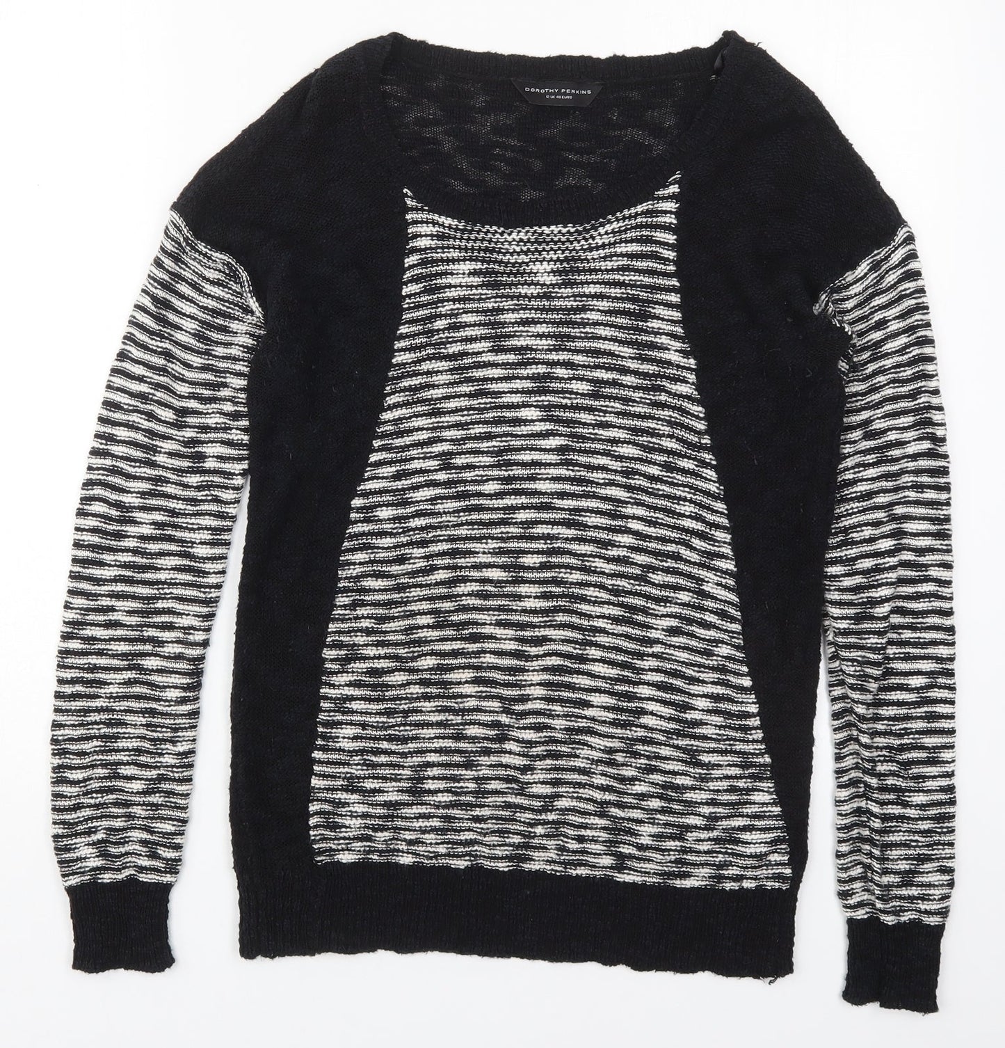 Dorothy Perkins Womens Black Round Neck Striped Cotton Pullover Jumper Size 12