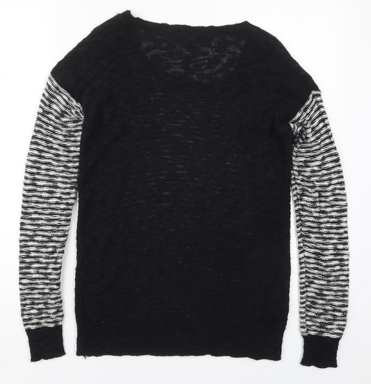 Dorothy Perkins Womens Black Round Neck Striped Cotton Pullover Jumper Size 12