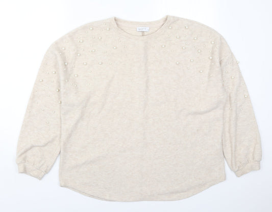 Papaya Womens Beige Round Neck  Polyester Pullover Jumper Size 18