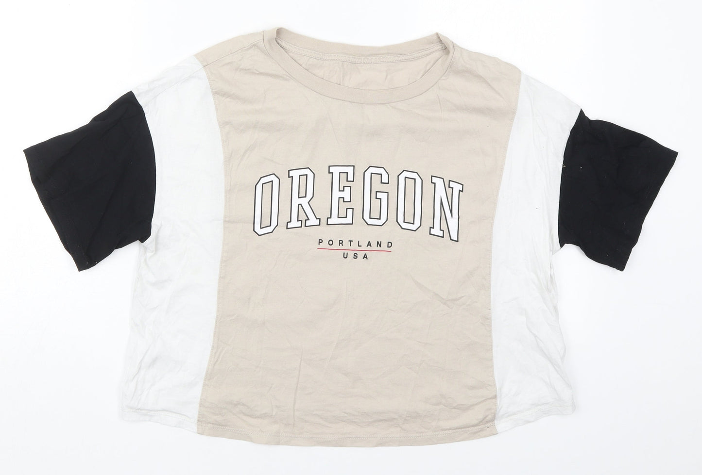 H&M Womens Beige Colourblock Cotton Cropped T-Shirt Size S Crew Neck - Oregon Portland